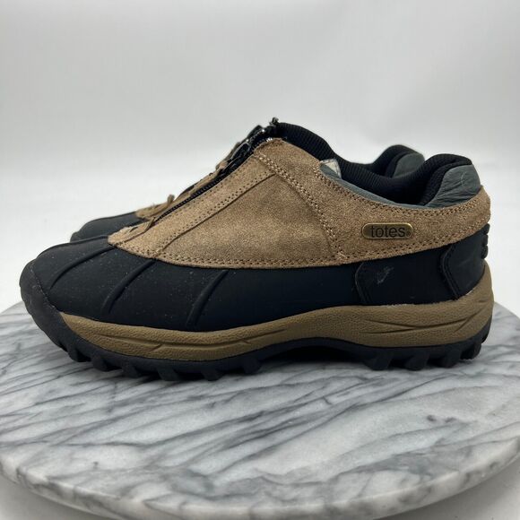 Totes Waterproof Duck Shoes Womens 8 Brown Black Suede Leather Zip Up Low Top - Picture 4 of 11